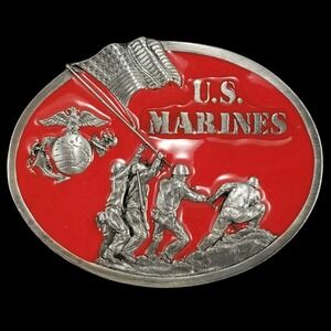 1982 US Marines Belt‎ Buckle Iwo Jima Bergamot Brass Works The Few The Proud USA